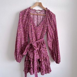 LoveShackFancy pink floral dress with ruffle skirt. Size 6.